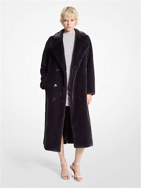 michael kors double breasted faux fur & wool